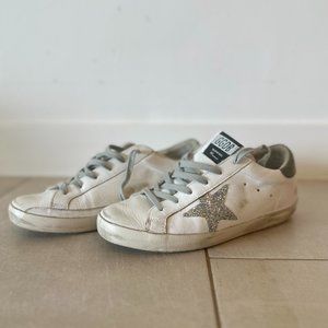 Golden Goose White & Silver Glitter Superstar Sneakers